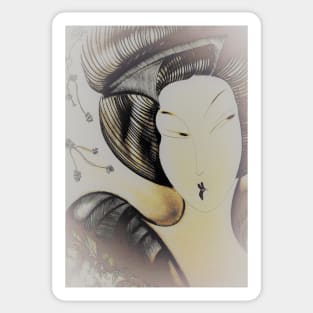 art deco pastel geisha by Jacqueline Mcculloch for House of Harlequin Sticker